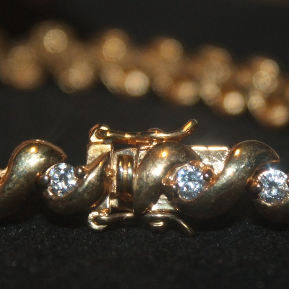 14K gold Over 925 Sterling San Marco w Sparkling CZ's Stones Bracelet - Picture 4 of 7